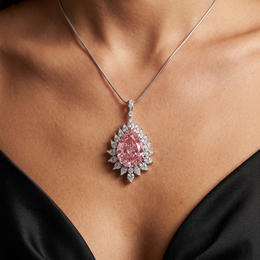 Lab-Created Pink Pear Diamond Halo Pendant Necklace | 9.00 CT Diamonds | 18K White Gold