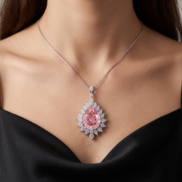 Lab-Created Pink Pear Diamond Halo Pendant Necklace | 9.00 CT Diamonds | 18K White Gold