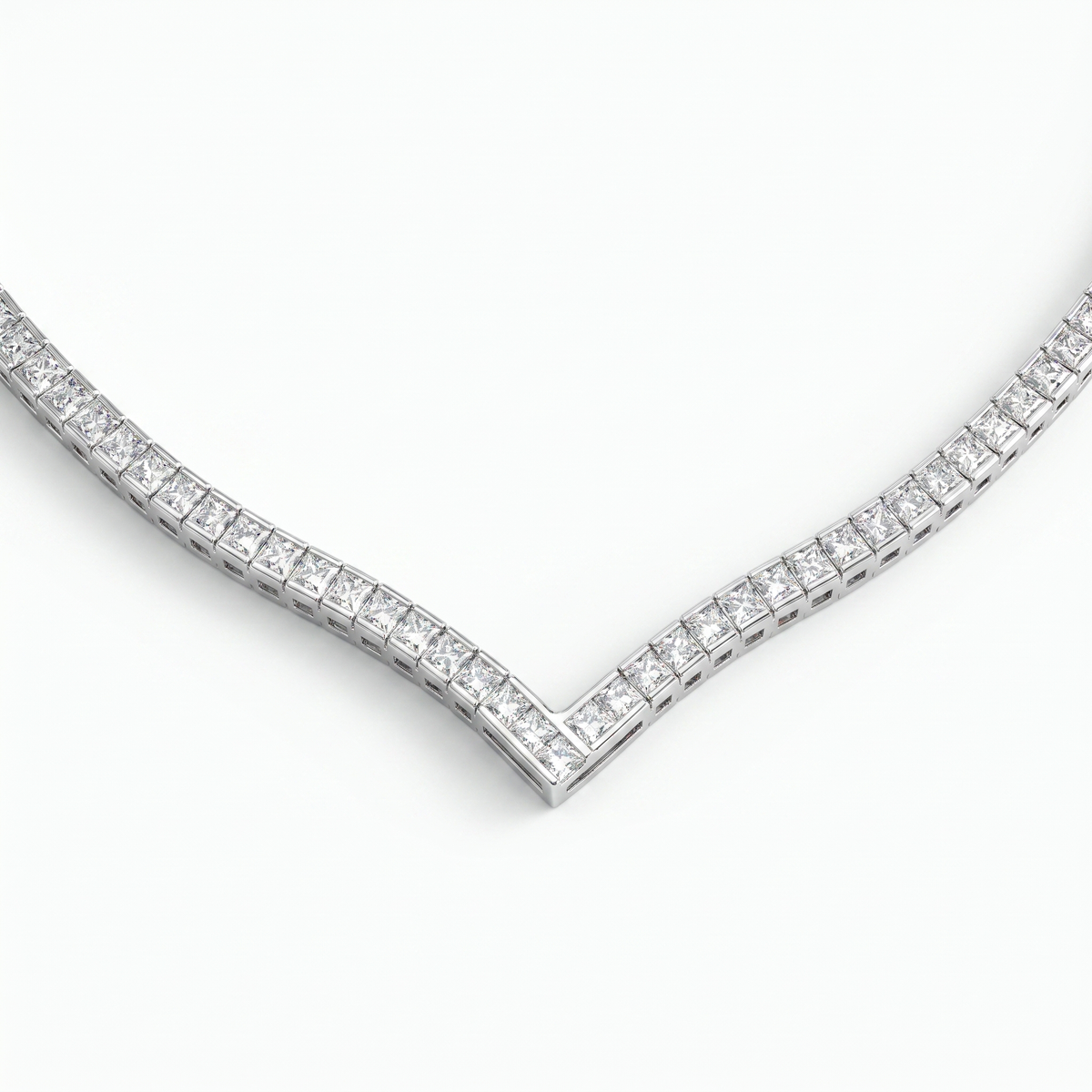 American Diamond Princess-Cut V-Shaped Tennis Necklace | Silver | 19.90 g Main image