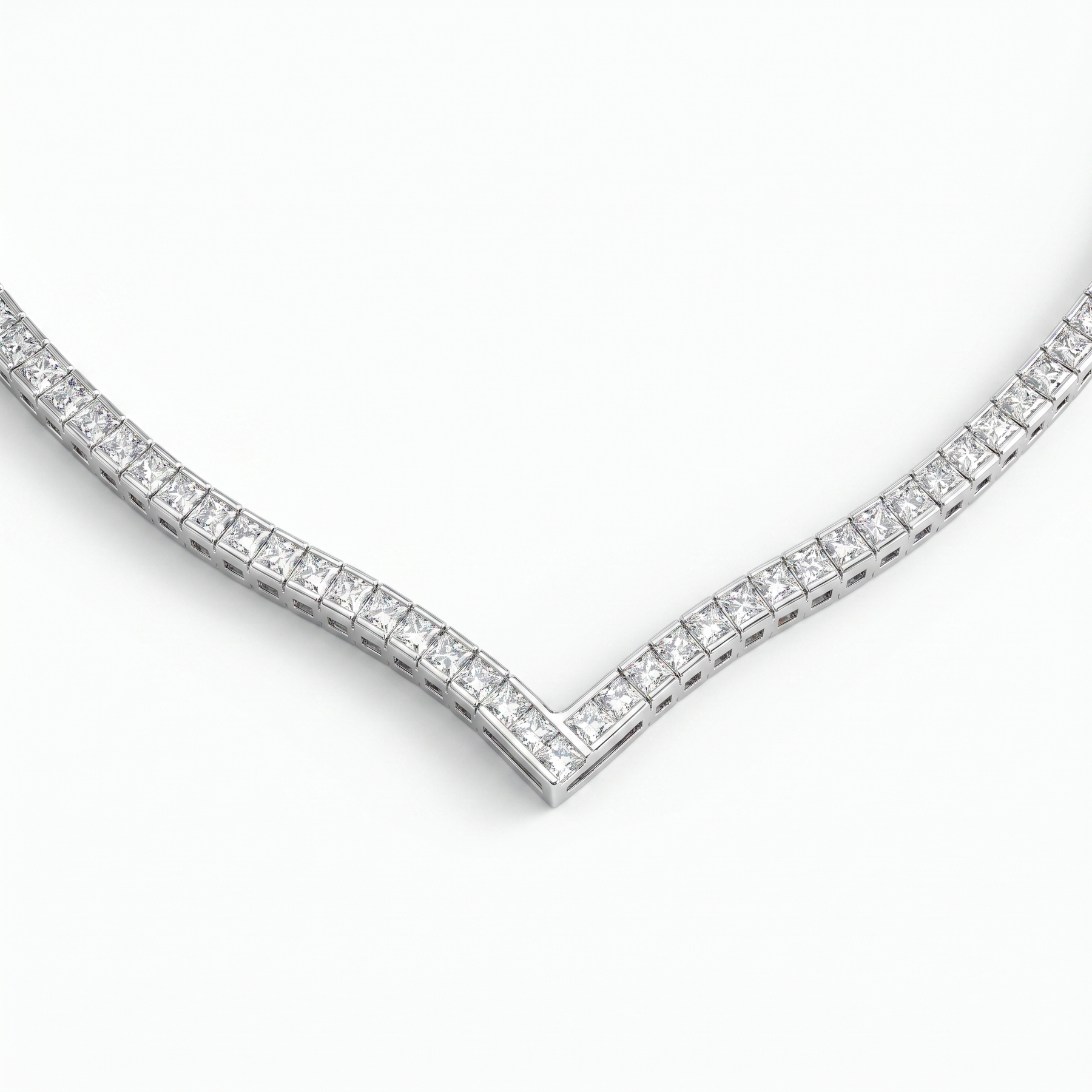 American Diamond Princess-Cut V-Shaped Tennis Necklace | Silver | 19.90 g