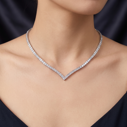 American Diamond Princess-Cut V-Shaped Tennis Necklace | Silver | 19.90 g