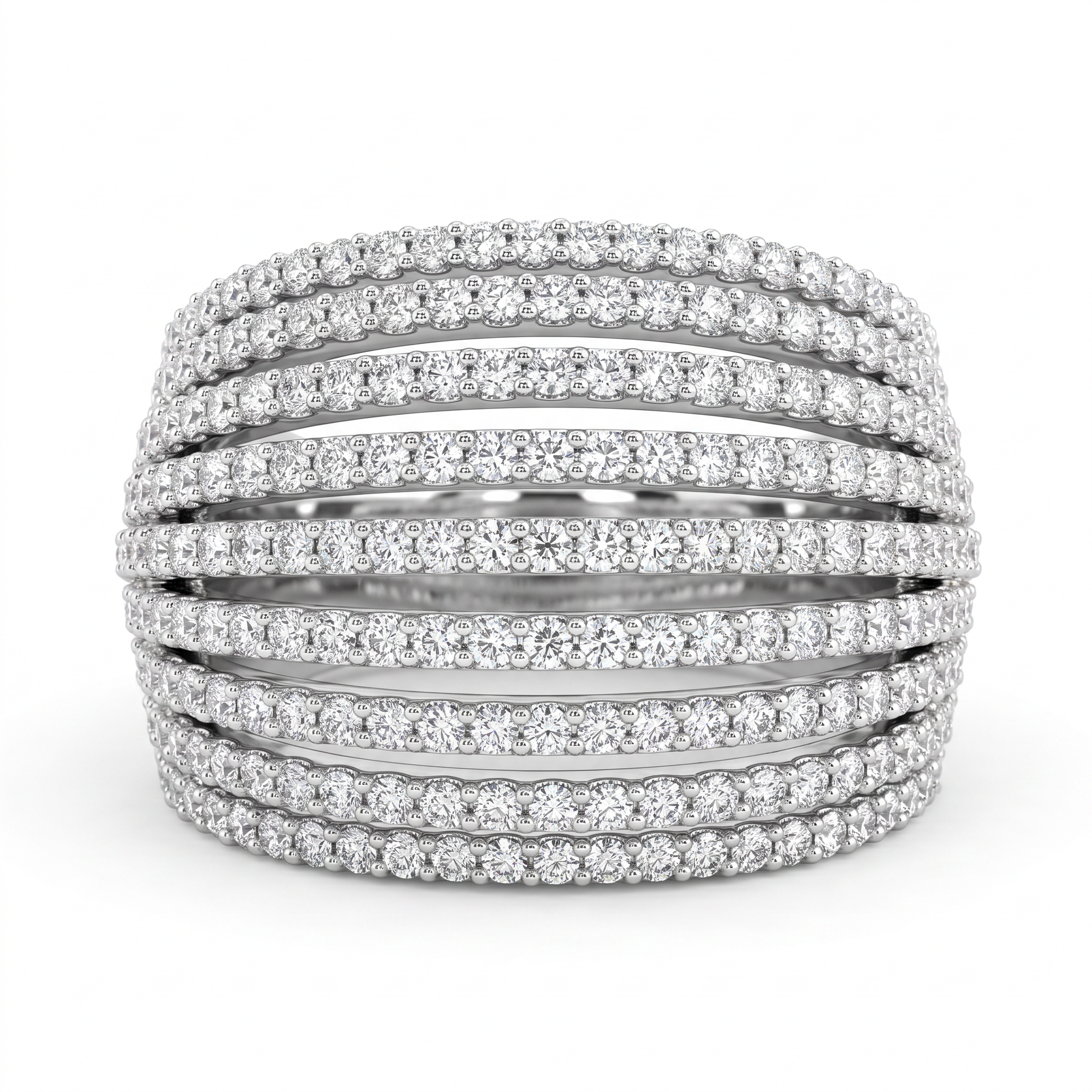 American Diamond Multi-Row Statement Band Ring | Sterling Silver 925 | 8.79 g