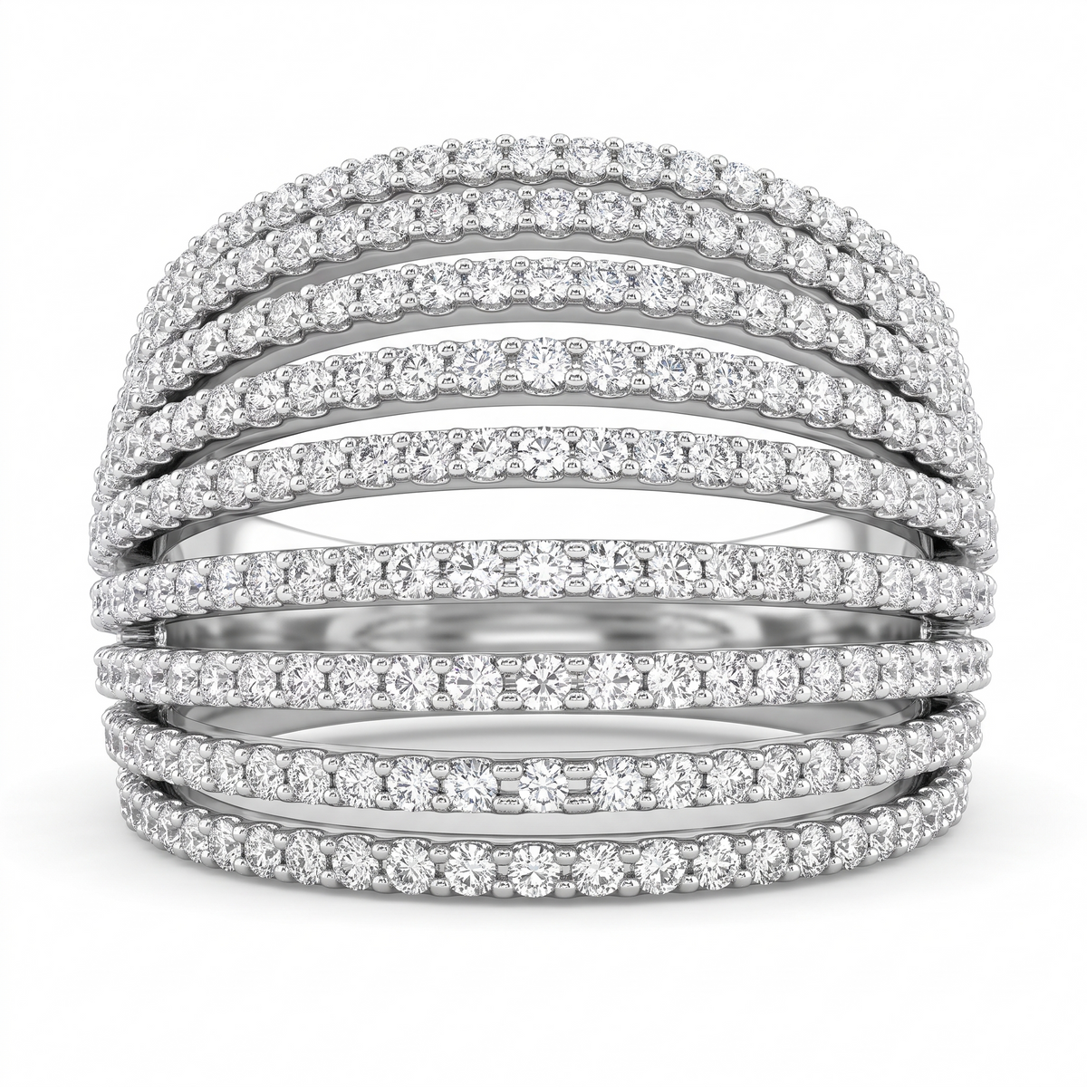 American Diamond Multi-Row Statement Band Ring | Sterling Silver 925 | 8.79 g