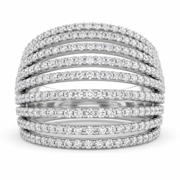 American Diamond Multi-Row Statement Band Ring | Sterling Silver 925 | 8.79 g