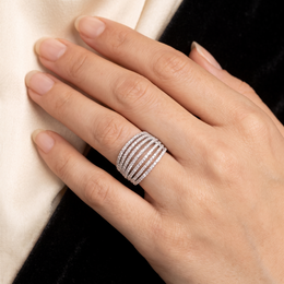 American Diamond Multi-Row Statement Band Ring | Sterling Silver 925 | 8.79 g
