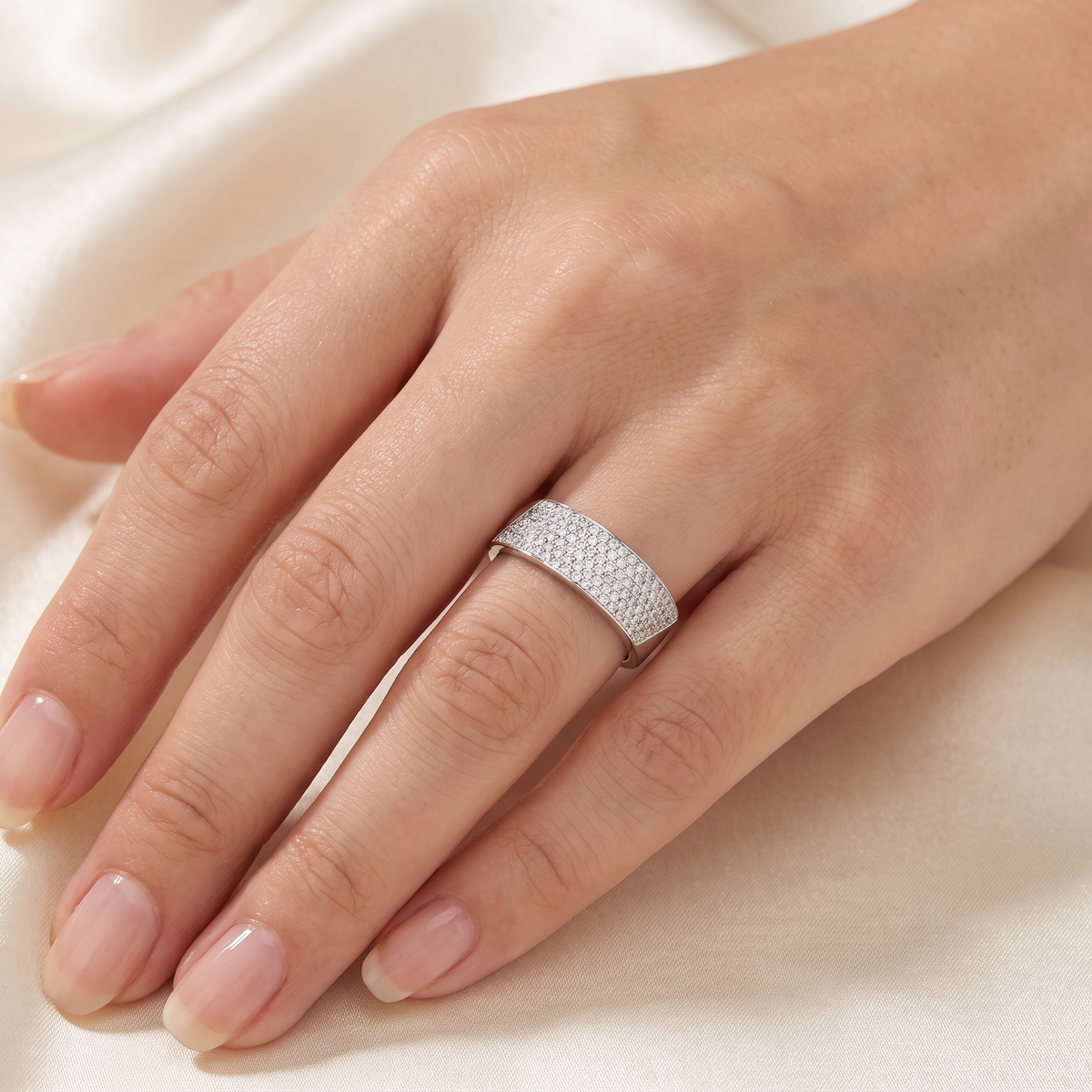 American Diamond Wide Pavé Statement Ring | Sterling Silver 925 | 9.64 g