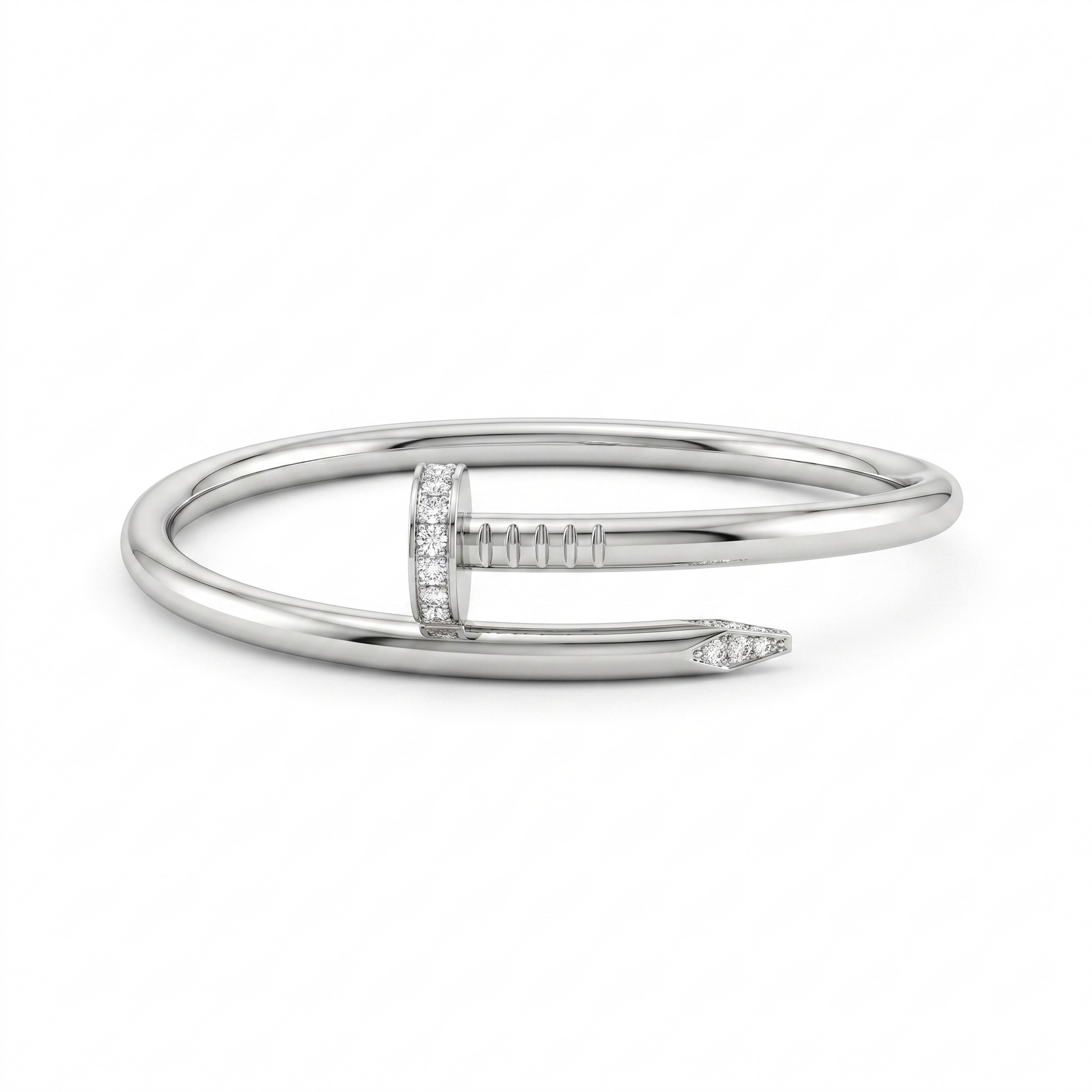 American Diamond Nail-Inspired Bangle Bracelet | Sterling Silver 925 | 21.48 g