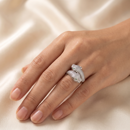 American Diamond Double Panther Statement Ring with Green Eye Accents | Sterling Silver 925 | 9.07 g