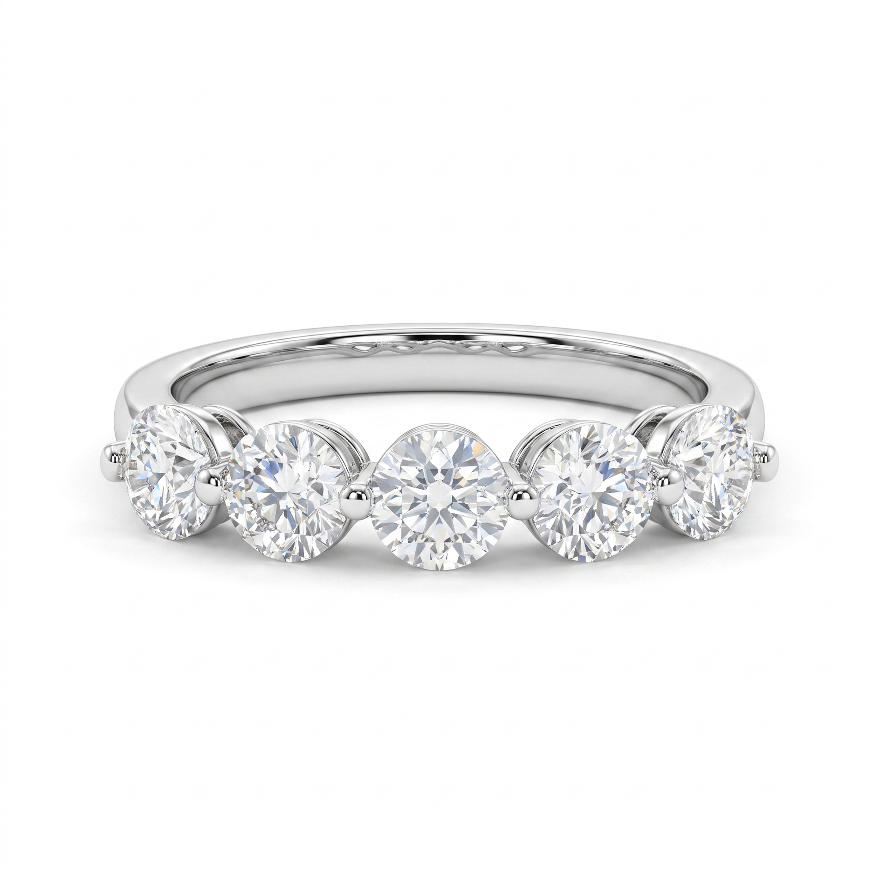 Five-Stone Lab Created Diamond Ring | 2.18 CT Round Brilliant Diamonds | 14K White Gold | Saleh Sallom