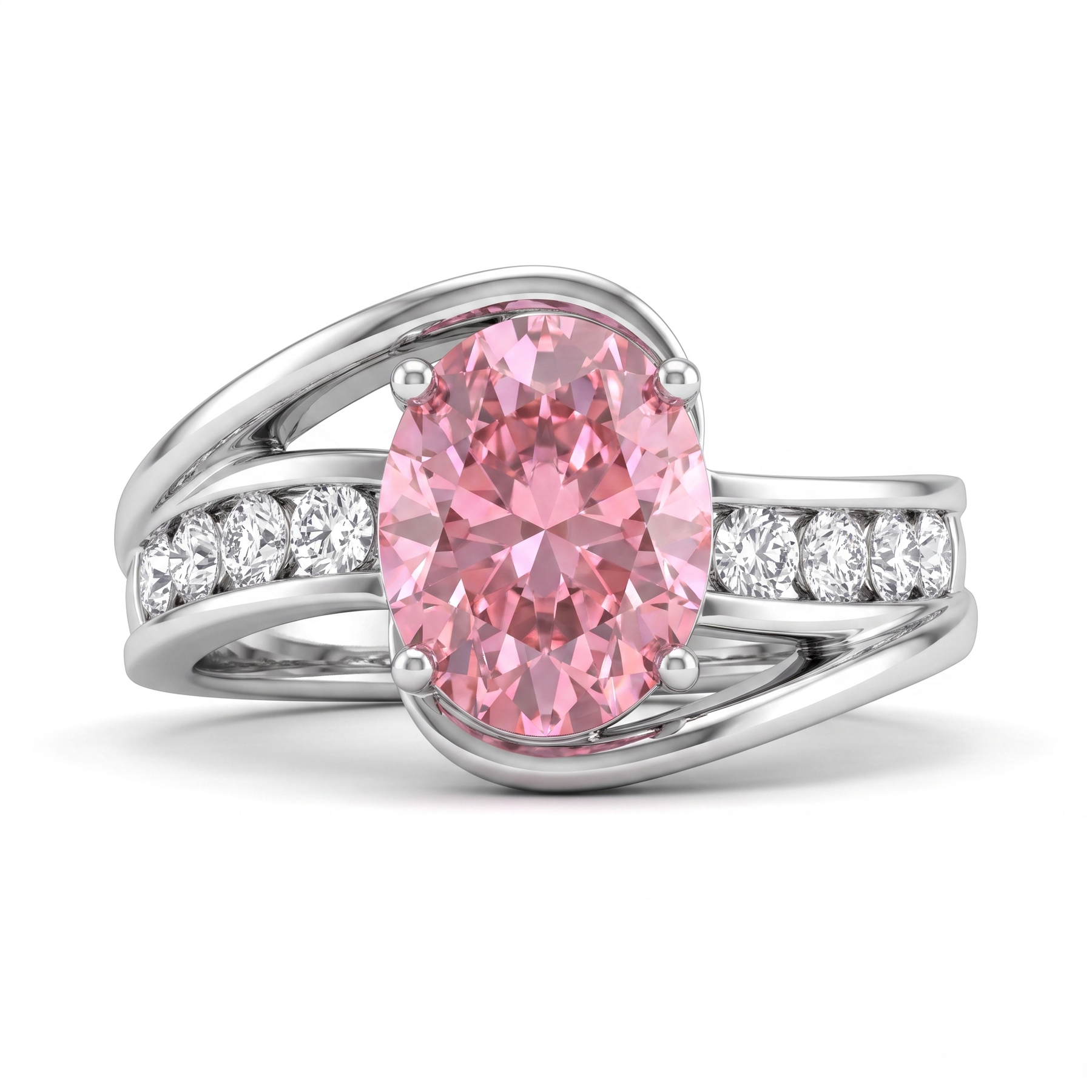 Pink Oval Lab Created Diamond Statement Ring | 3.56 CT Lab Created Diamonds | 14K Gold | Saleh Sallom