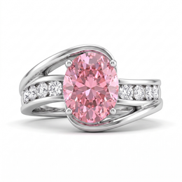 Pink Oval Lab Created Diamond Statement Ring | 3.56 CT Lab Created Diamonds | 14K Gold | Saleh Sallom