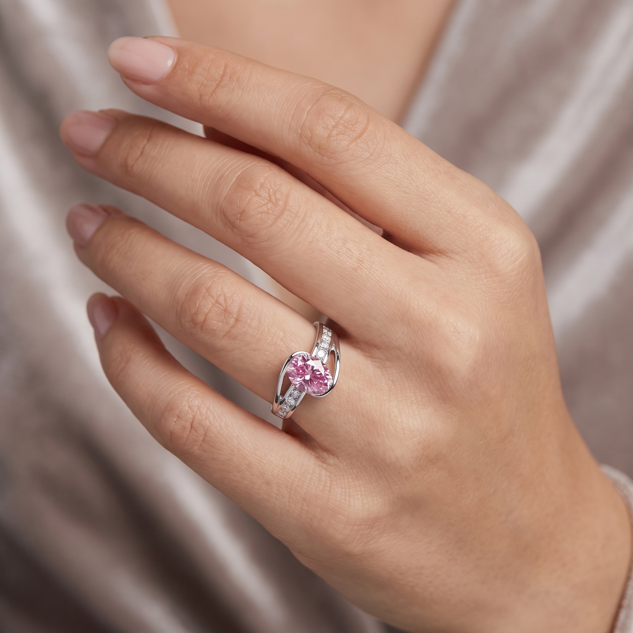 Pink Oval Lab Created Diamond Statement Ring | 3.56 CT Lab Created Diamonds | 14K Gold | Saleh Sallom Secondary image