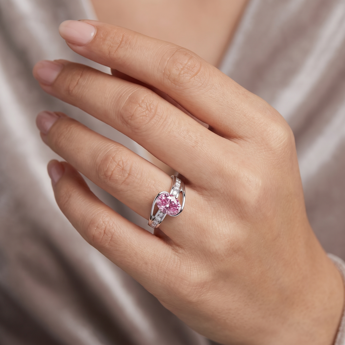 Pink Oval Lab Created Diamond Statement Ring | 3.56 CT Lab Created Diamonds | 14K Gold | Saleh Sallom