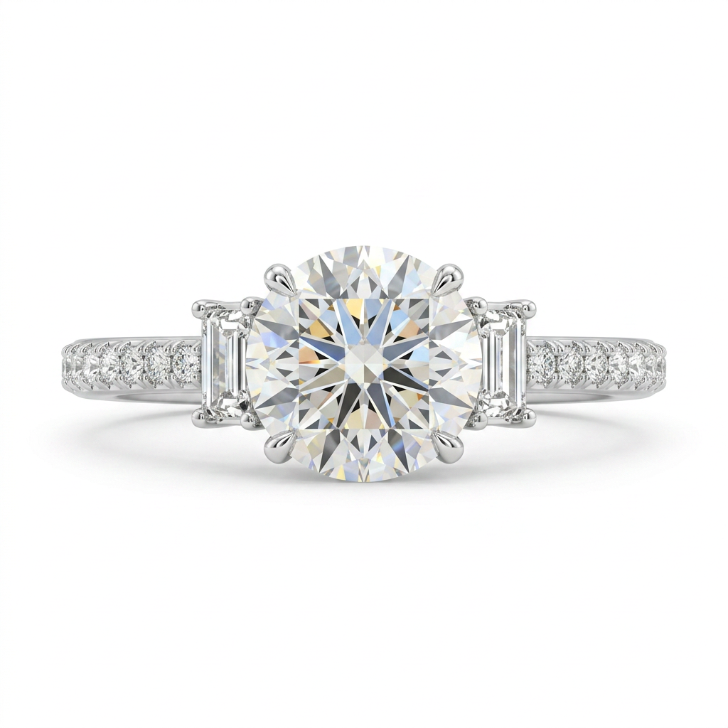 Round Lab Created Diamond Three-Stone Ring | 1.30 CT Lab Created Diamonds | 14K Gold | Saleh Sallom