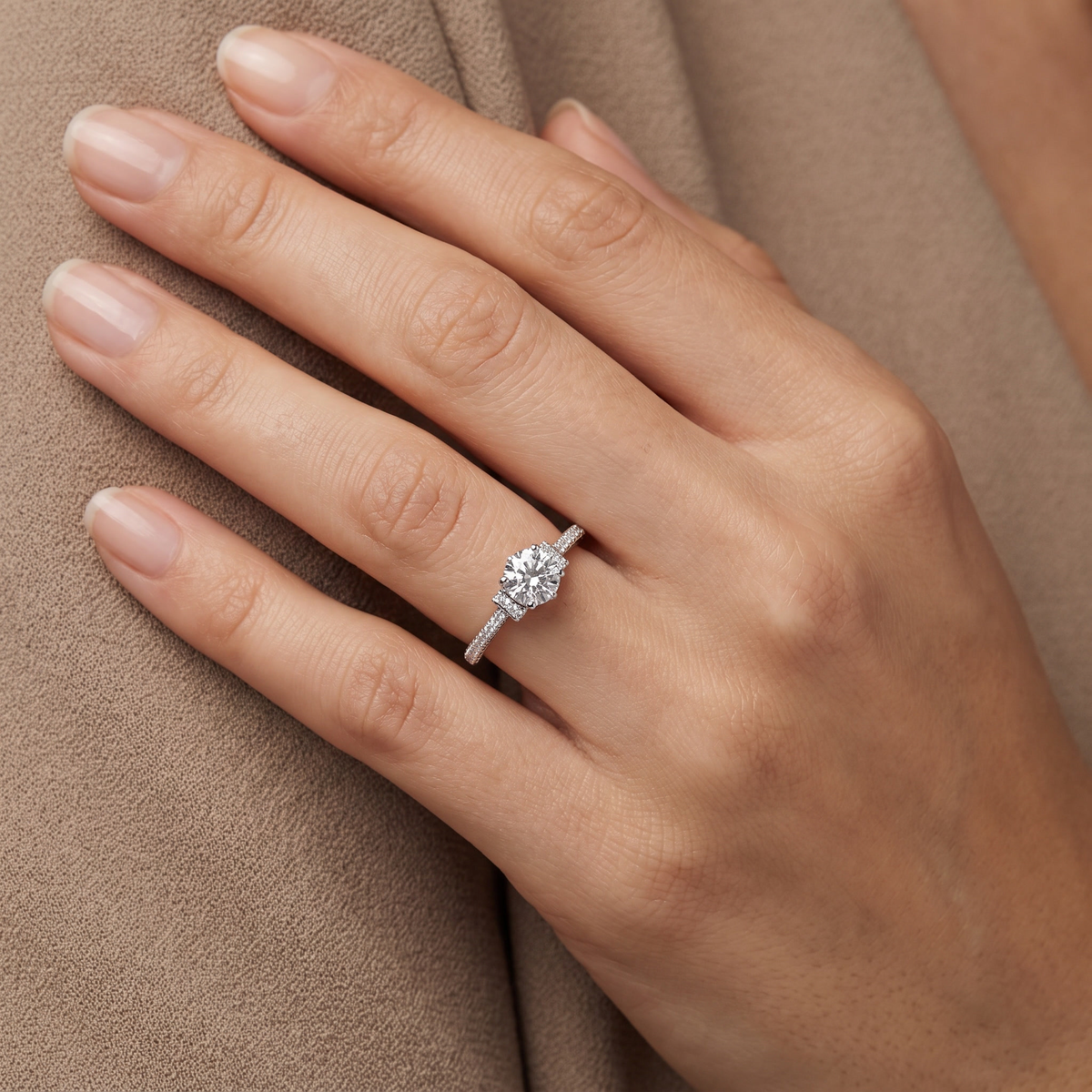 Round Lab Created Diamond Three-Stone Ring | 1.30 CT Lab Created Diamonds | 14K Gold | Saleh Sallom