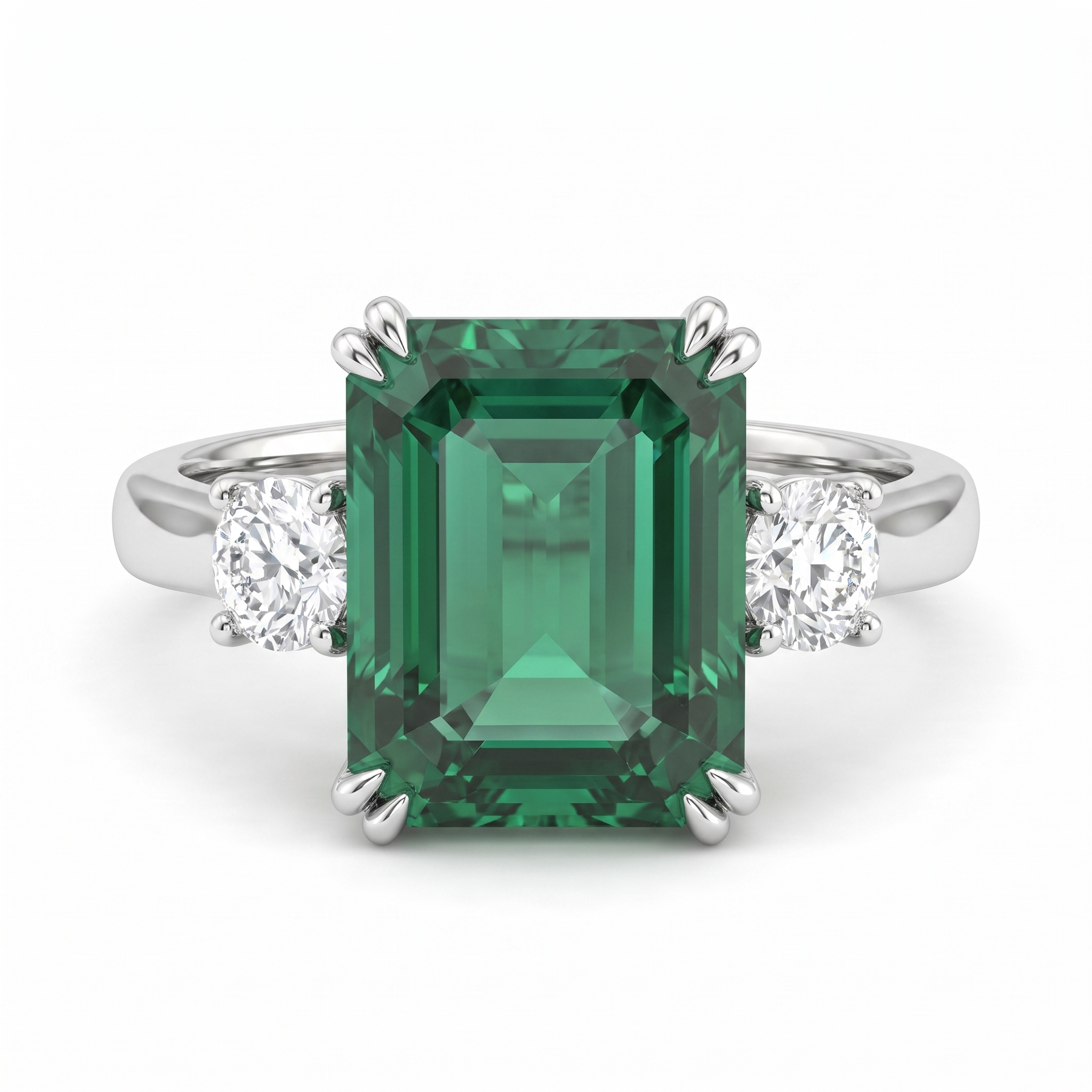 Green Emerald-Cut Lab Created Diamond Ring | 3.65 CT Lab Created Diamonds | Fine Gold | Saleh Sallom