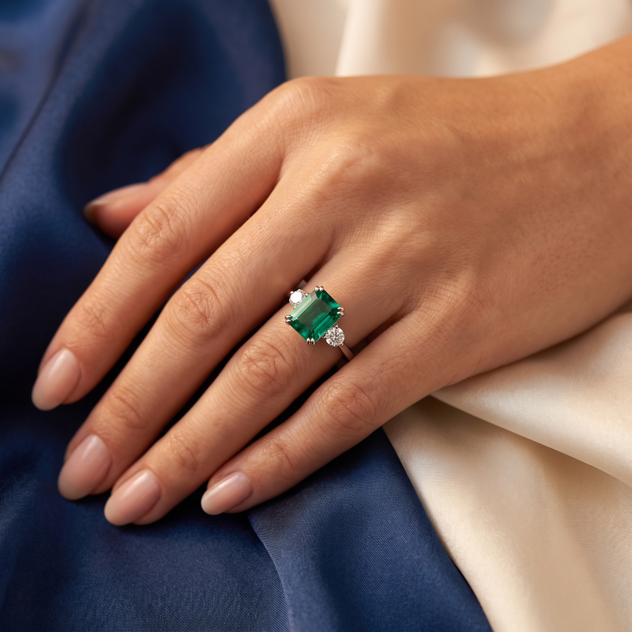 Green Emerald-Cut Lab Created Diamond Ring | 3.65 CT Lab Created Diamonds | Fine Gold | Saleh Sallom Secondary image