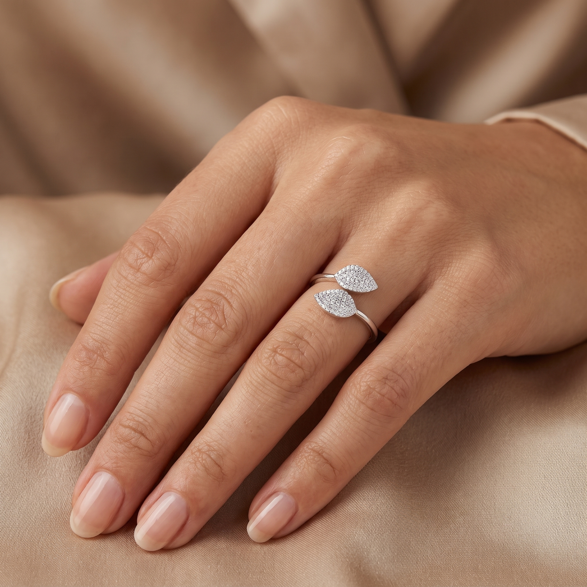 Sculptural Pavé Lab Created Diamond Statement Ring | 1.03 CT Lab Created Diamonds | 14K White Gold Secondary image