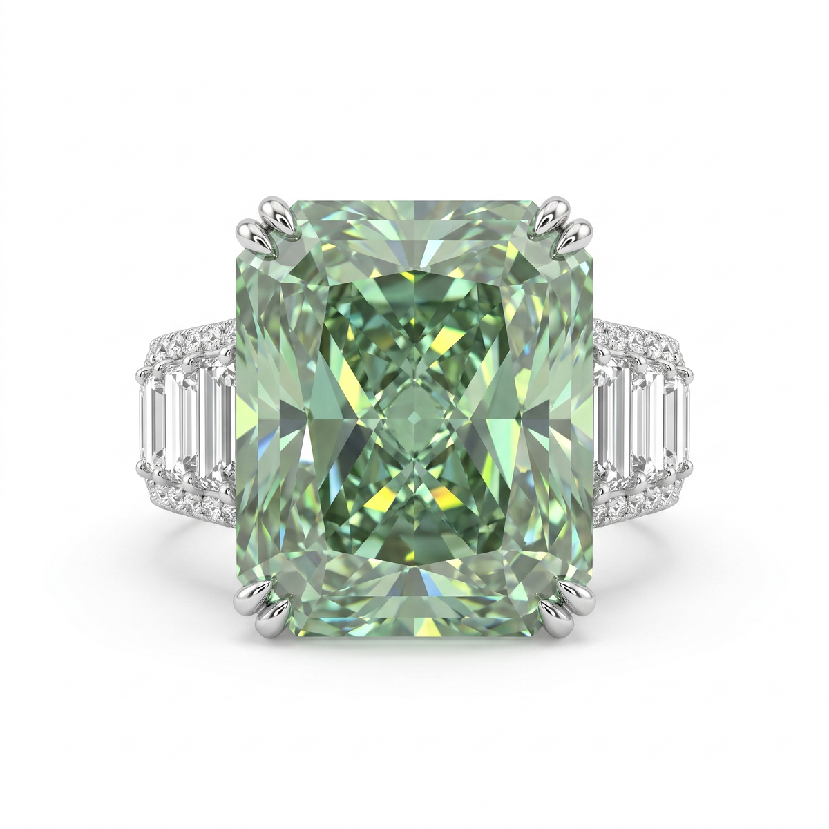 Fancy Green Radiant-Cut Lab Created Diamond Ring | 8.50 CT Lab Created Diamonds | 14K Gold | Saleh Sallom Main image