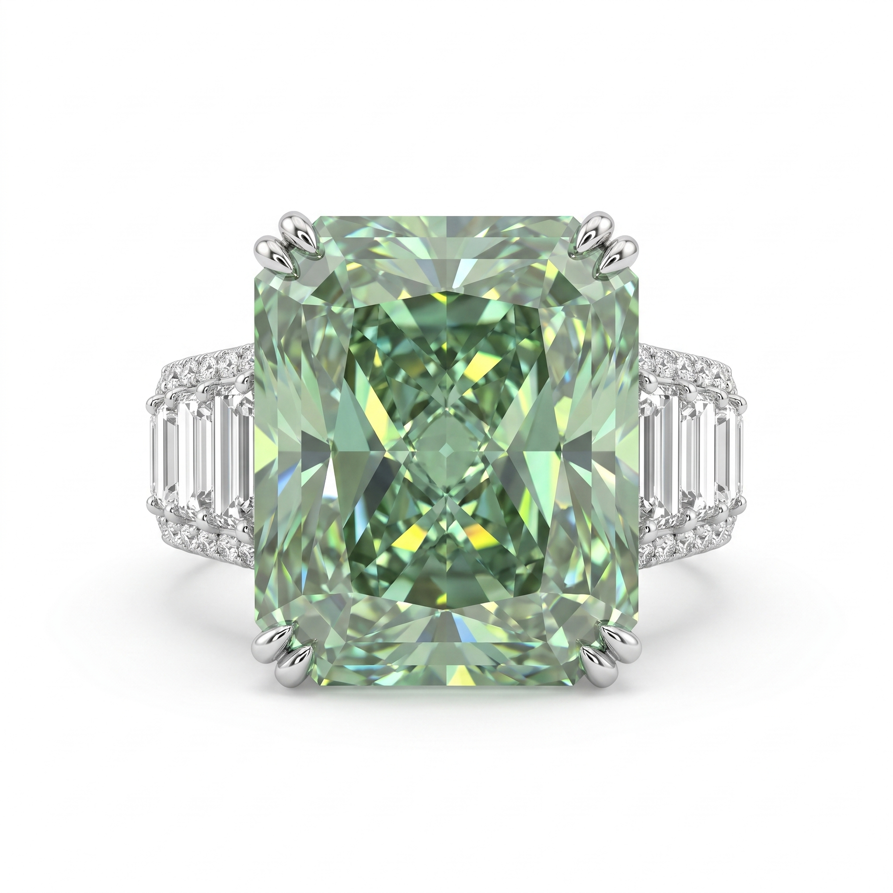 Fancy Green Radiant-Cut Lab Created Diamond Ring | 8.50 CT Lab Created Diamonds | 14K Gold | Saleh Sallom