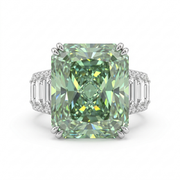 Fancy Green Radiant-Cut Lab Created Diamond Ring | 8.50 CT Lab Created Diamonds | 14K Gold | Saleh Sallom