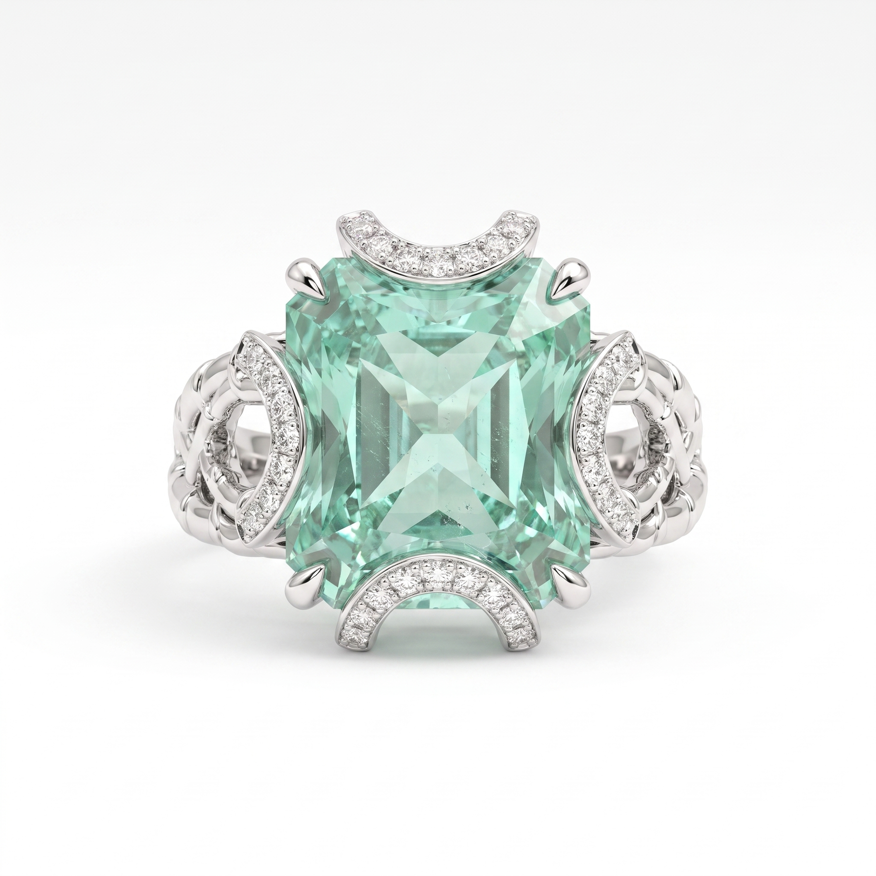 Fancy Light Green Emerald-Cut Lab Created Diamond Statement Ring | 7.53 CT Lab Created Diamonds | 14K White Gold
