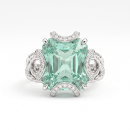 Fancy Light Green Emerald-Cut Lab Created Diamond Statement Ring | 7.53 CT Lab Created Diamonds | 14K White Gold