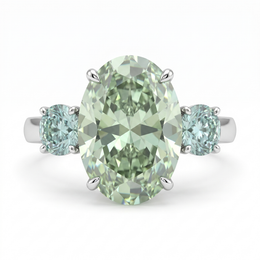Fancy Light Green Oval-Cut Lab Created Diamond Three-Stone Ring | 15.10 CT Lab Created Diamonds | 14K White Gold