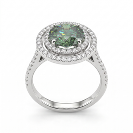 Fancy Deep Green Round Lab Created Diamond Double Halo Ring | 3.06 CT Lab Created Diamonds | 14K White Gold