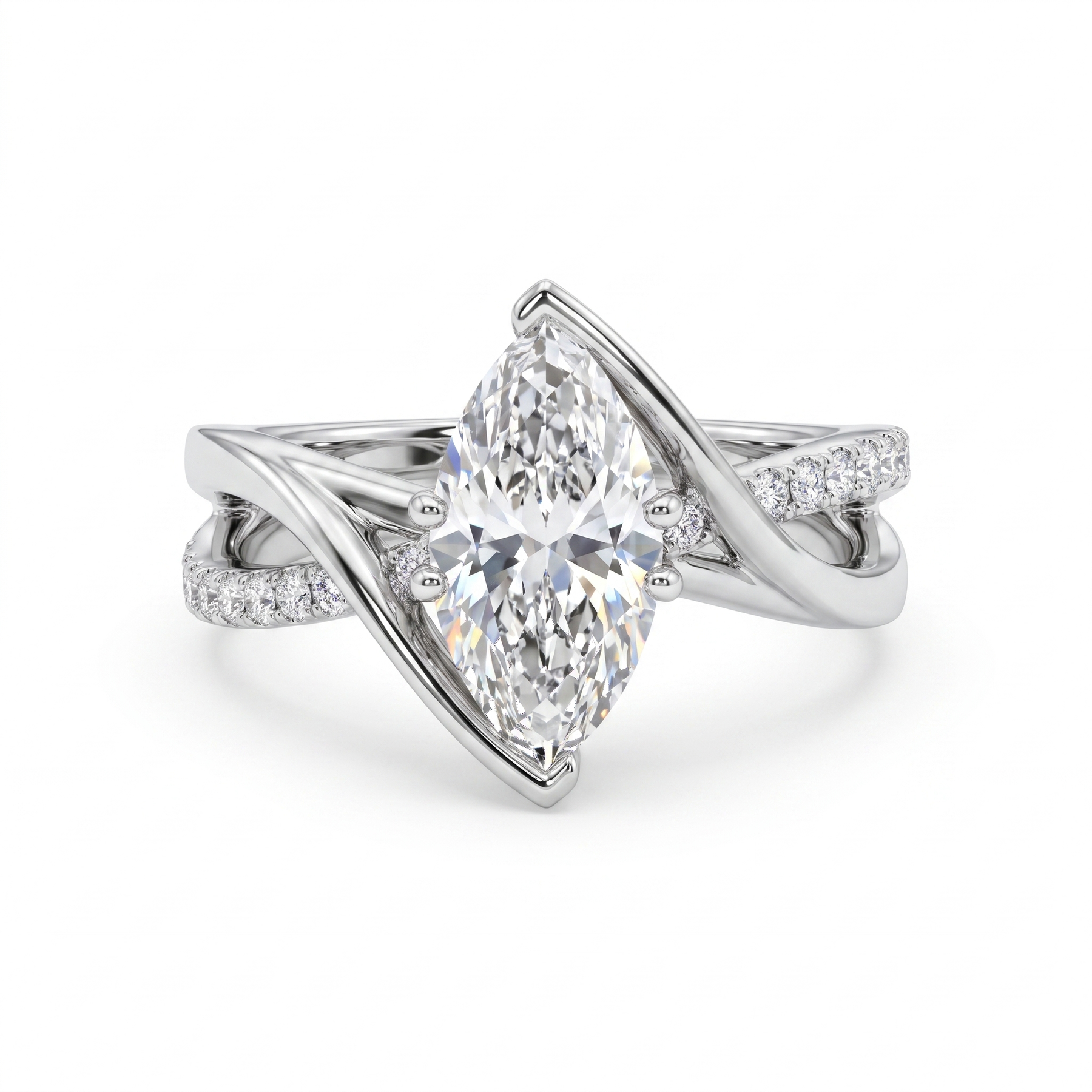 Marquise Cut Lab Created Diamond Statement Ring | 2.89 CT Lab Created Diamonds | 14K White Gold