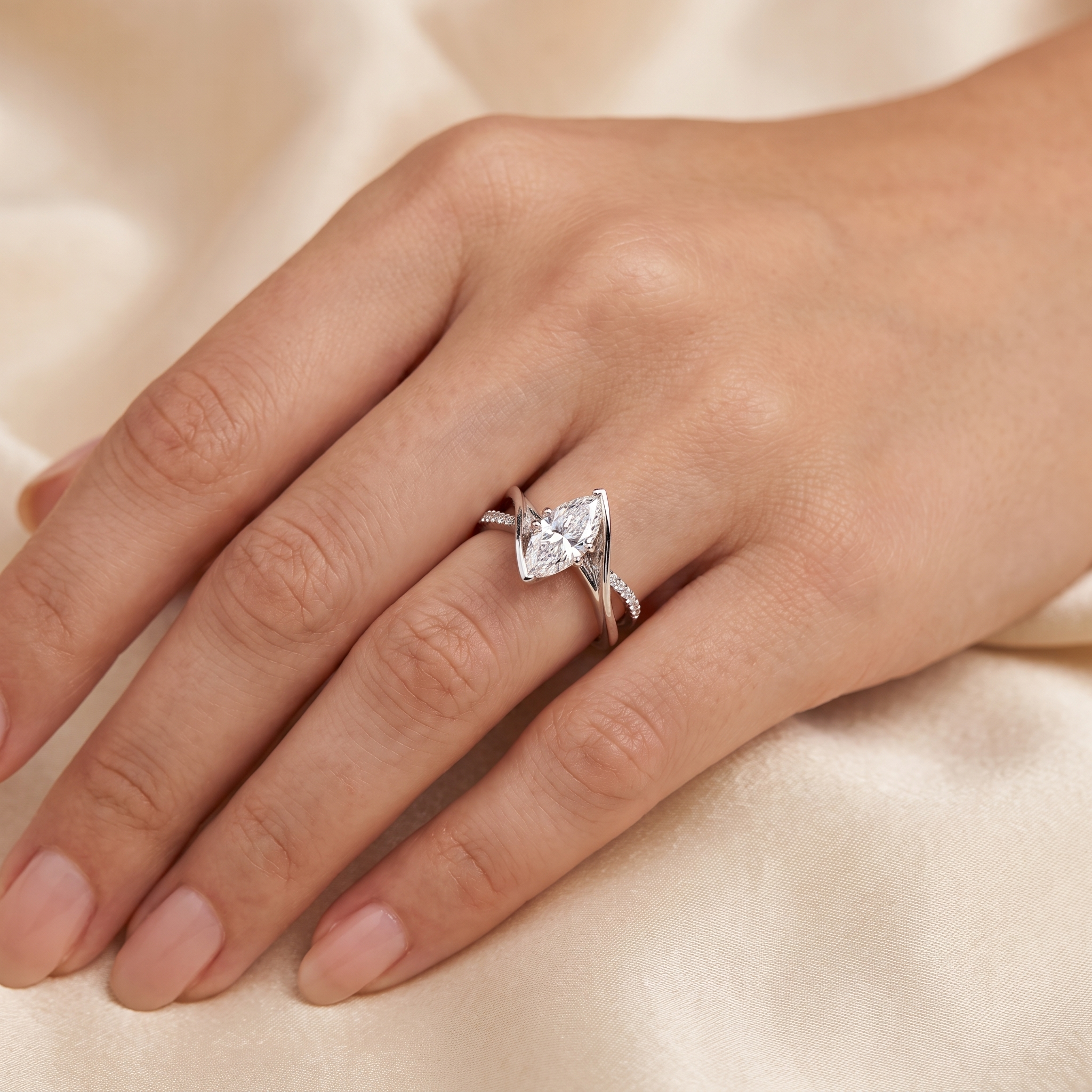 Marquise Cut Lab Created Diamond Statement Ring | 2.89 CT Lab Created Diamonds | 14K White Gold Secondary image