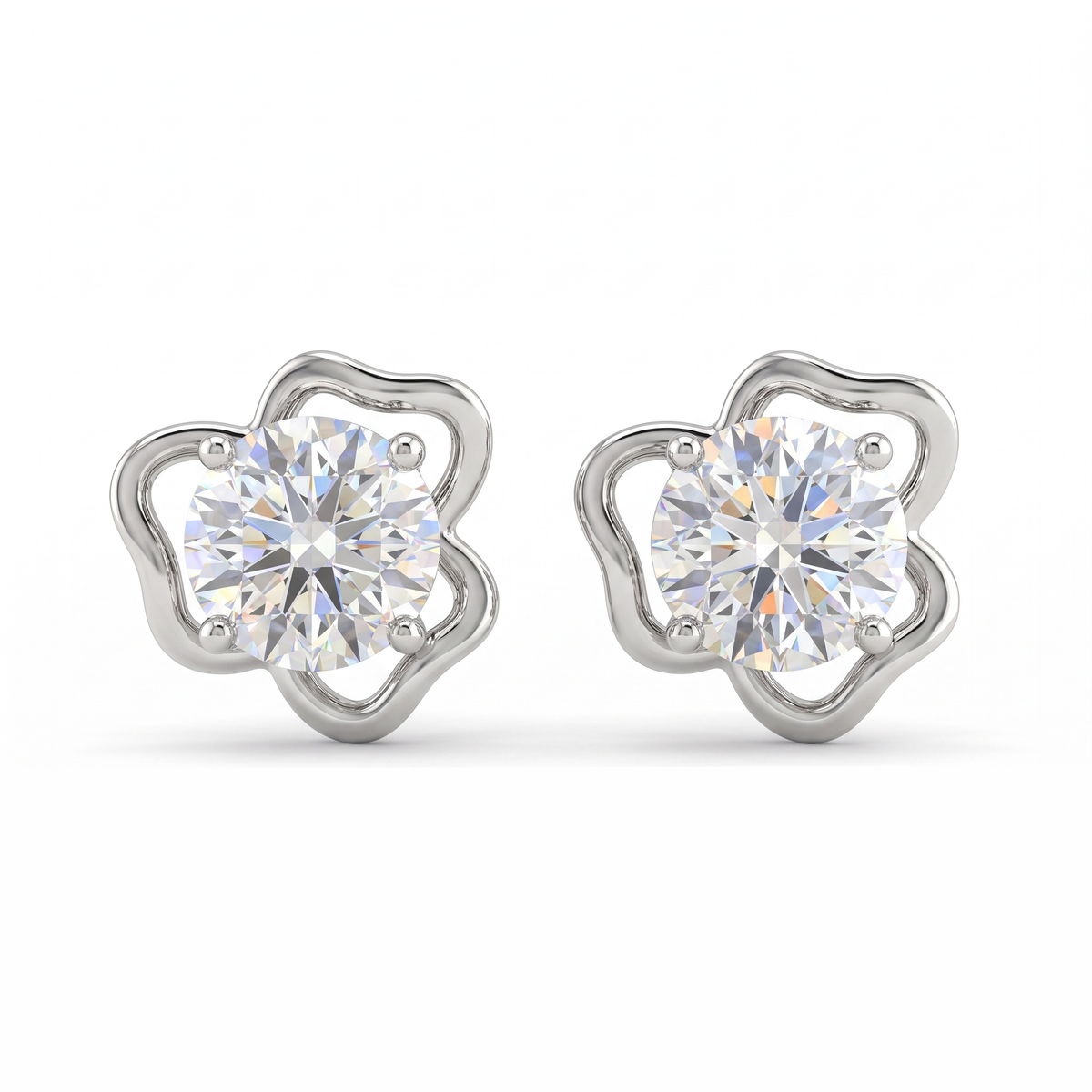 Floral Lab Created Diamond Stud Earrings | 1.82 CT Lab Created Diamonds | 14K White Gold Main image