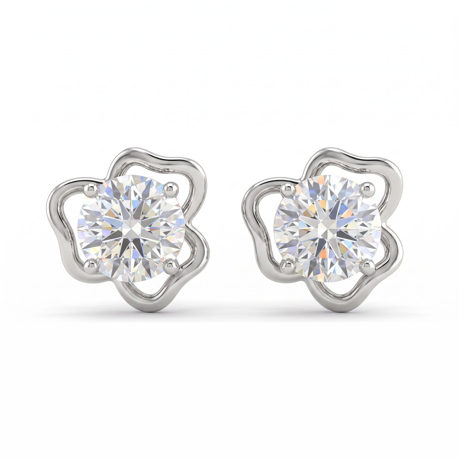 Floral Lab Created Diamond Stud Earrings | 1.82 CT Lab Created Diamonds | 14K White Gold
