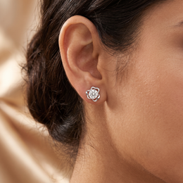 Floral Lab Created Diamond Stud Earrings | 1.82 CT Lab Created Diamonds | 14K White Gold
