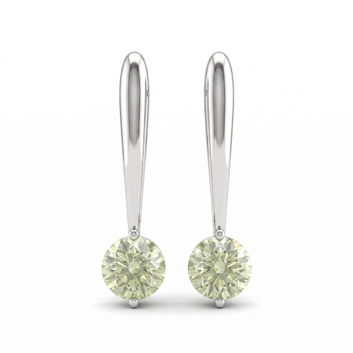 Light Yellow Round Lab Created Diamond Drop Earrings | 1.80 CT Lab Created Diamonds | 14K White Gold Main image