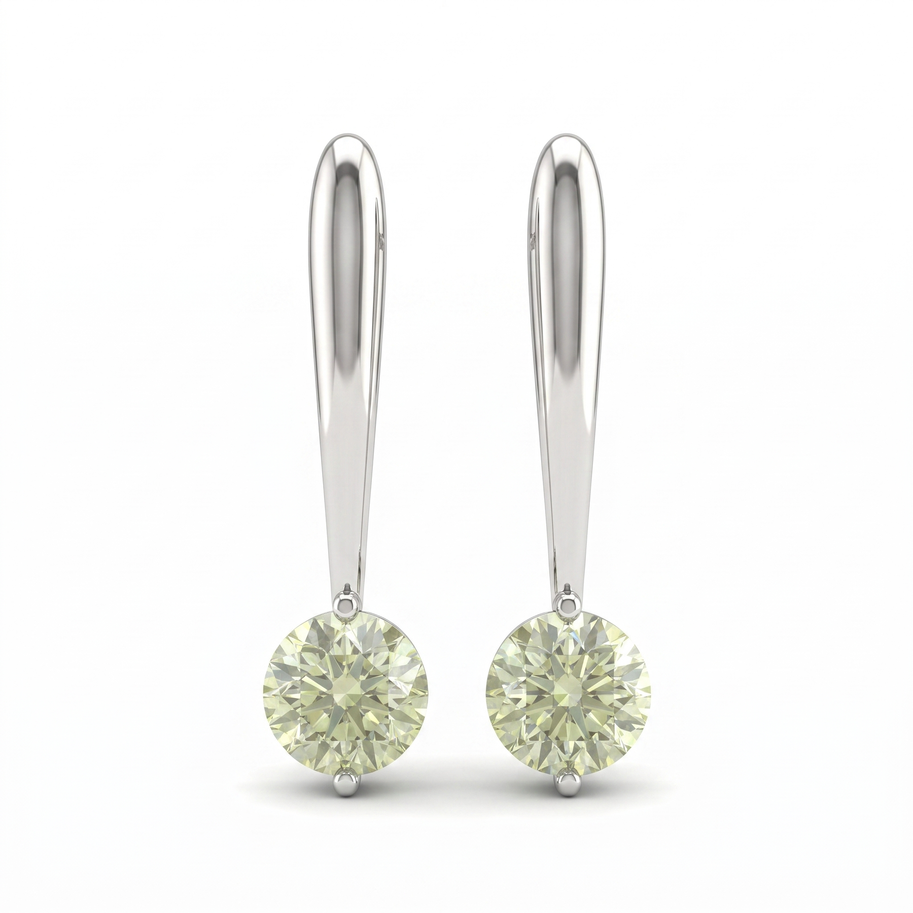 Light Yellow Round Lab Created Diamond Drop Earrings | 1.80 CT Lab Created Diamonds | 14K White Gold