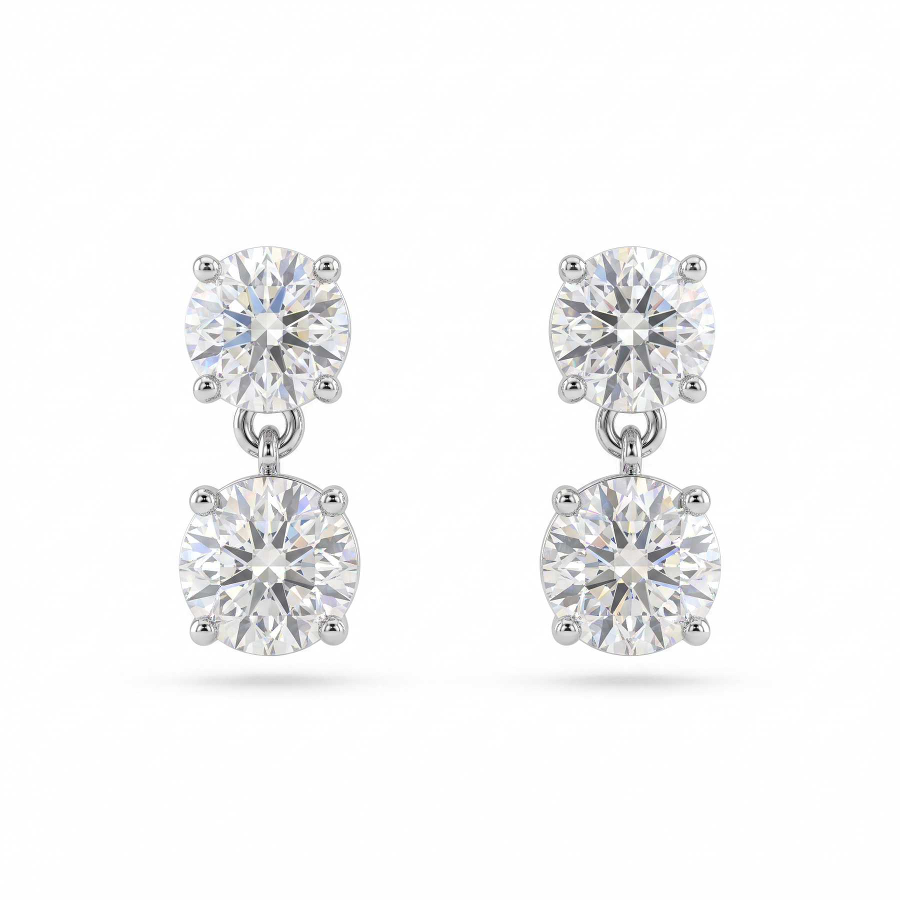 Double Round Lab Created Diamond Drop Earrings | 2.95 CT Lab Created Diamonds | 14K White Gold