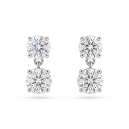 Double Round Lab Created Diamond Drop Earrings | 2.95 CT Lab Created Diamonds | 14K White Gold