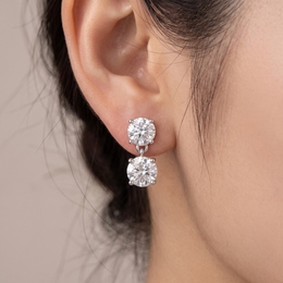 Double Round Lab Created Diamond Drop Earrings | 2.95 CT Lab Created Diamonds | 14K White Gold
