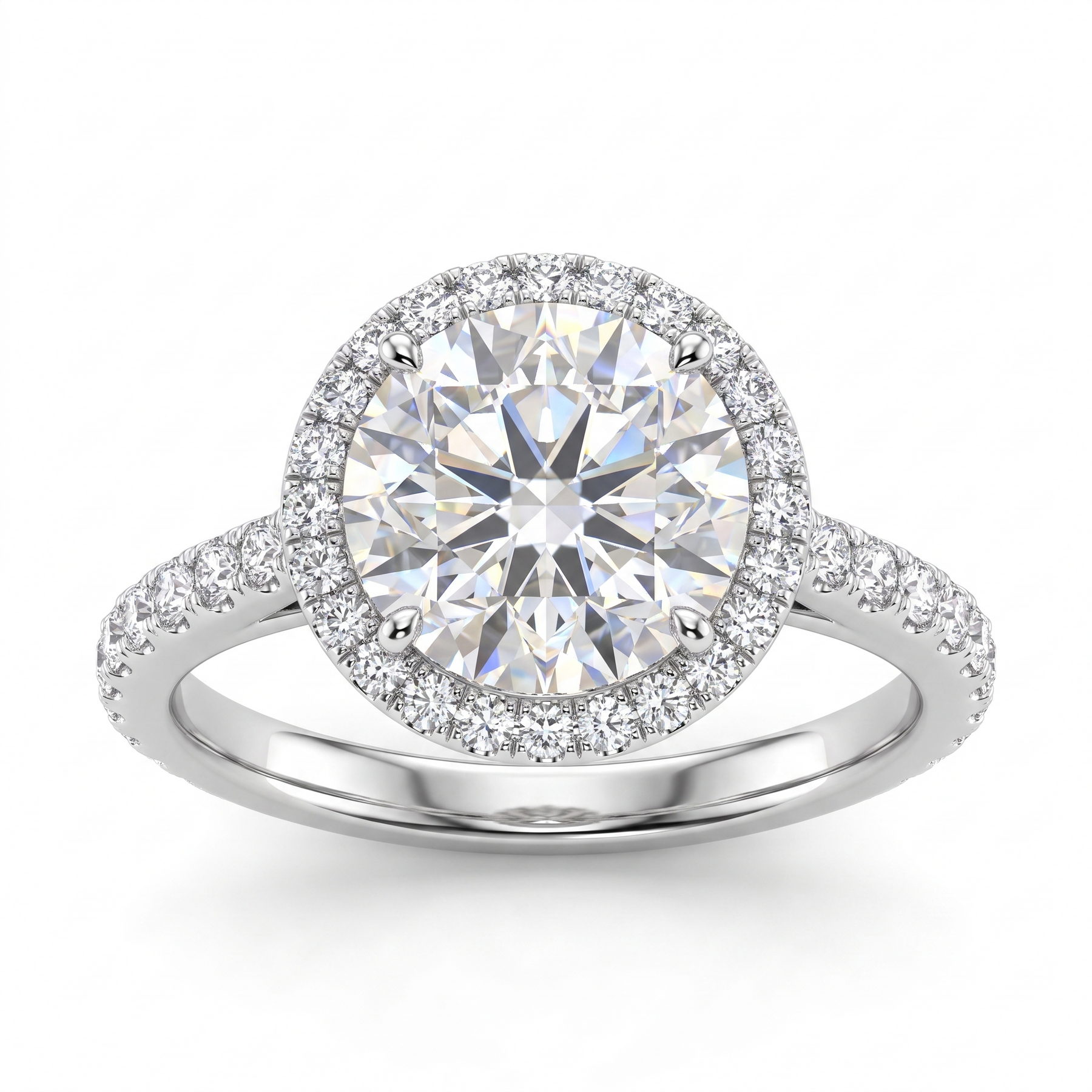 2.23 CT Round Lab Created Diamond Halo Ring in 14K White Gold