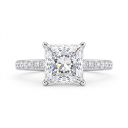 Princess Cut Lab Created Diamond Solitaire Ring in 14K White Gold