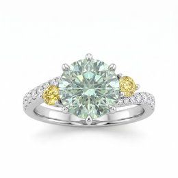 4.75 CT Lab Created Green Diamond Three-Stone Ring with Yellow Diamond Accents in 14K White Gold