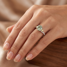 4.75 CT Lab Created Green Diamond Three-Stone Ring with Yellow Diamond Accents in 14K White Gold