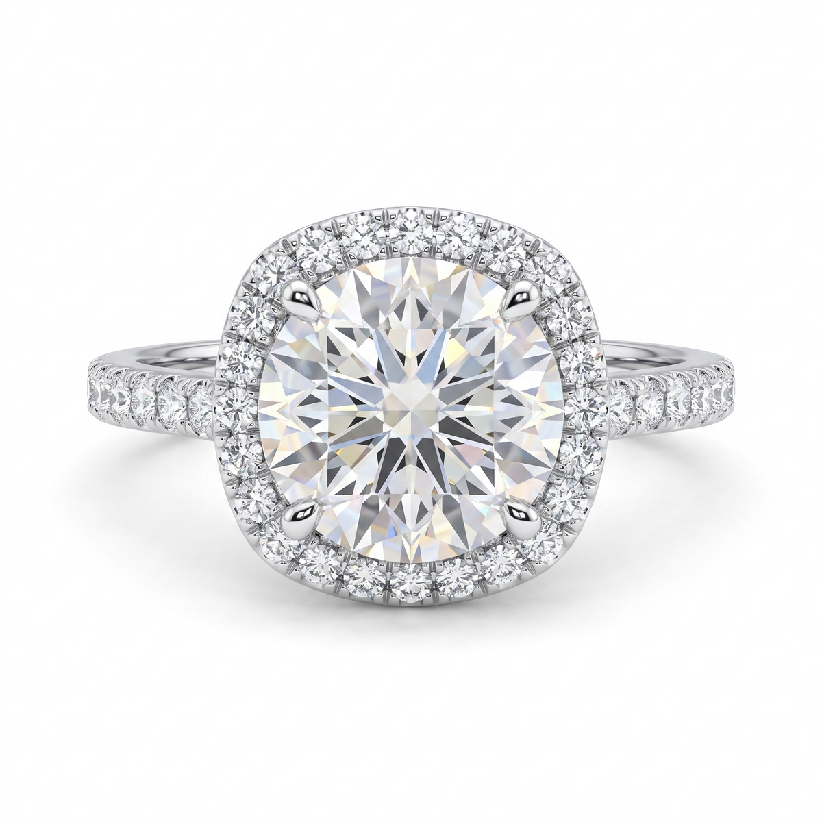 3.18 Ct Lab Created Diamond Cushion Halo Ring in 14K Fine Gold