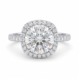3.18 Ct Lab Created Diamond Cushion Halo Ring in 18K Fine Gold