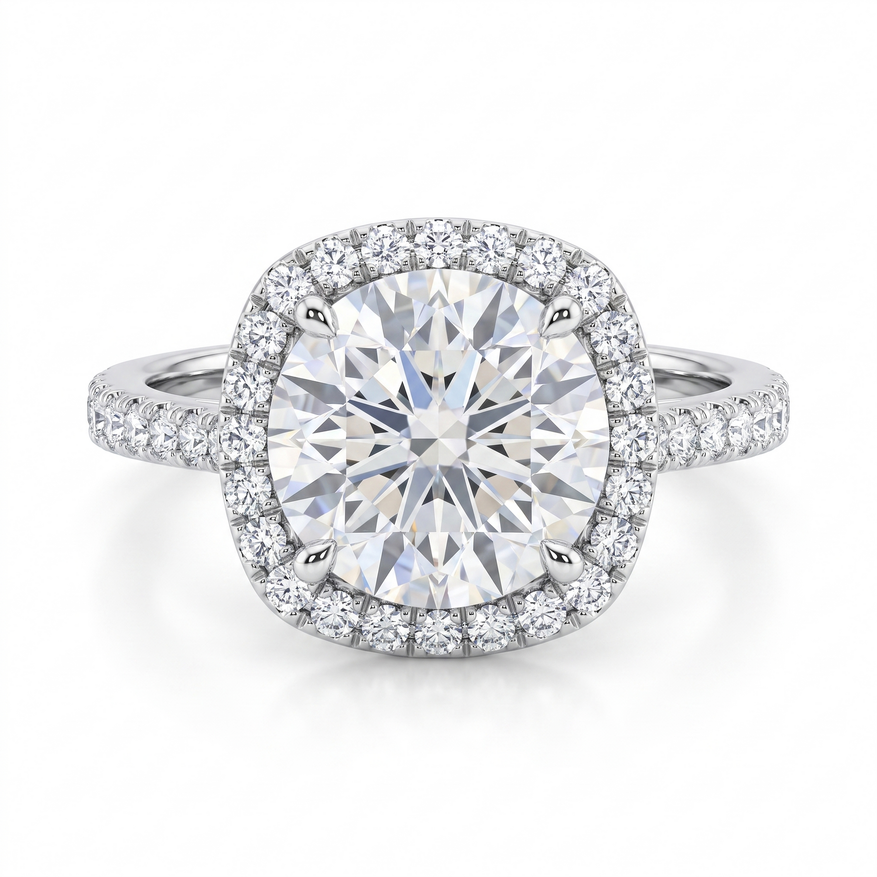 3.18 Ct Lab Created Diamond Cushion Halo Ring in 18K Fine Gold