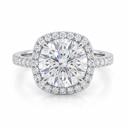 3.18 Ct Lab Created Diamond Cushion Halo Ring in 18K Fine Gold