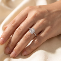 3.18 Ct Lab Created Diamond Cushion Halo Ring in 18K Fine Gold