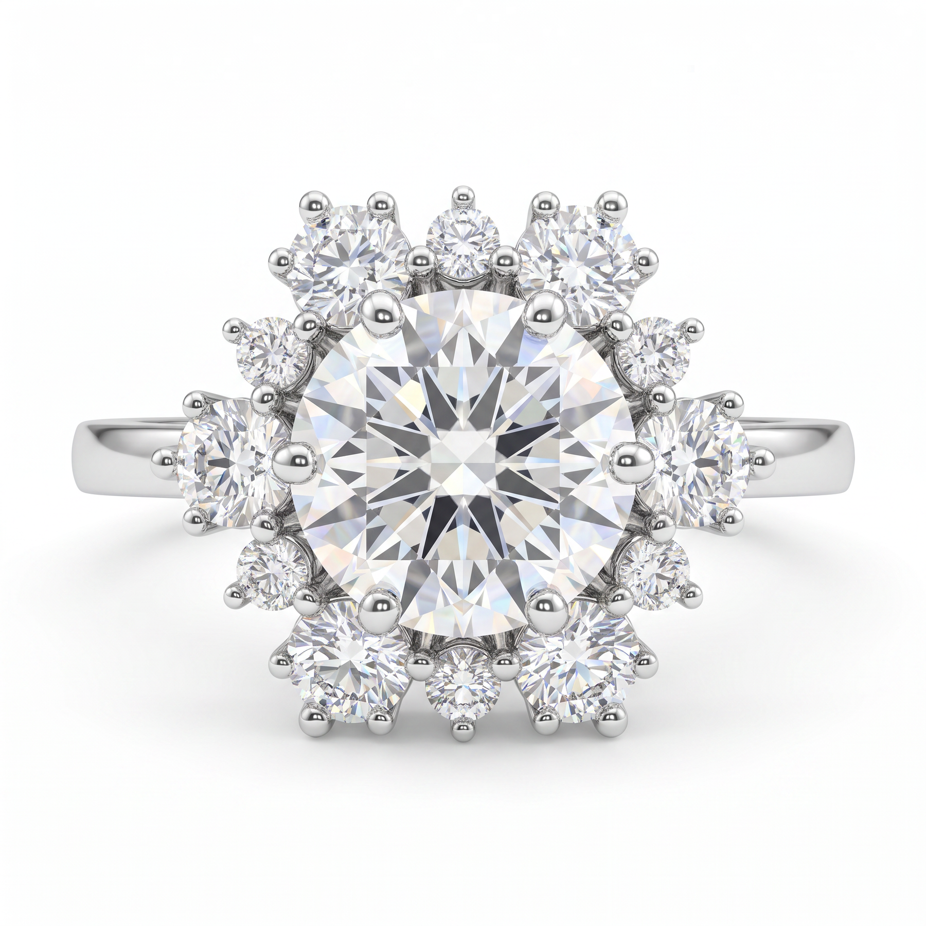 1.01 Ct Lab Created Diamond Round Floral Halo Ring in 18K Fine Gold