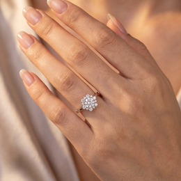 1.01 Ct Lab Created Diamond Round Floral Halo Ring in 18K Fine Gold